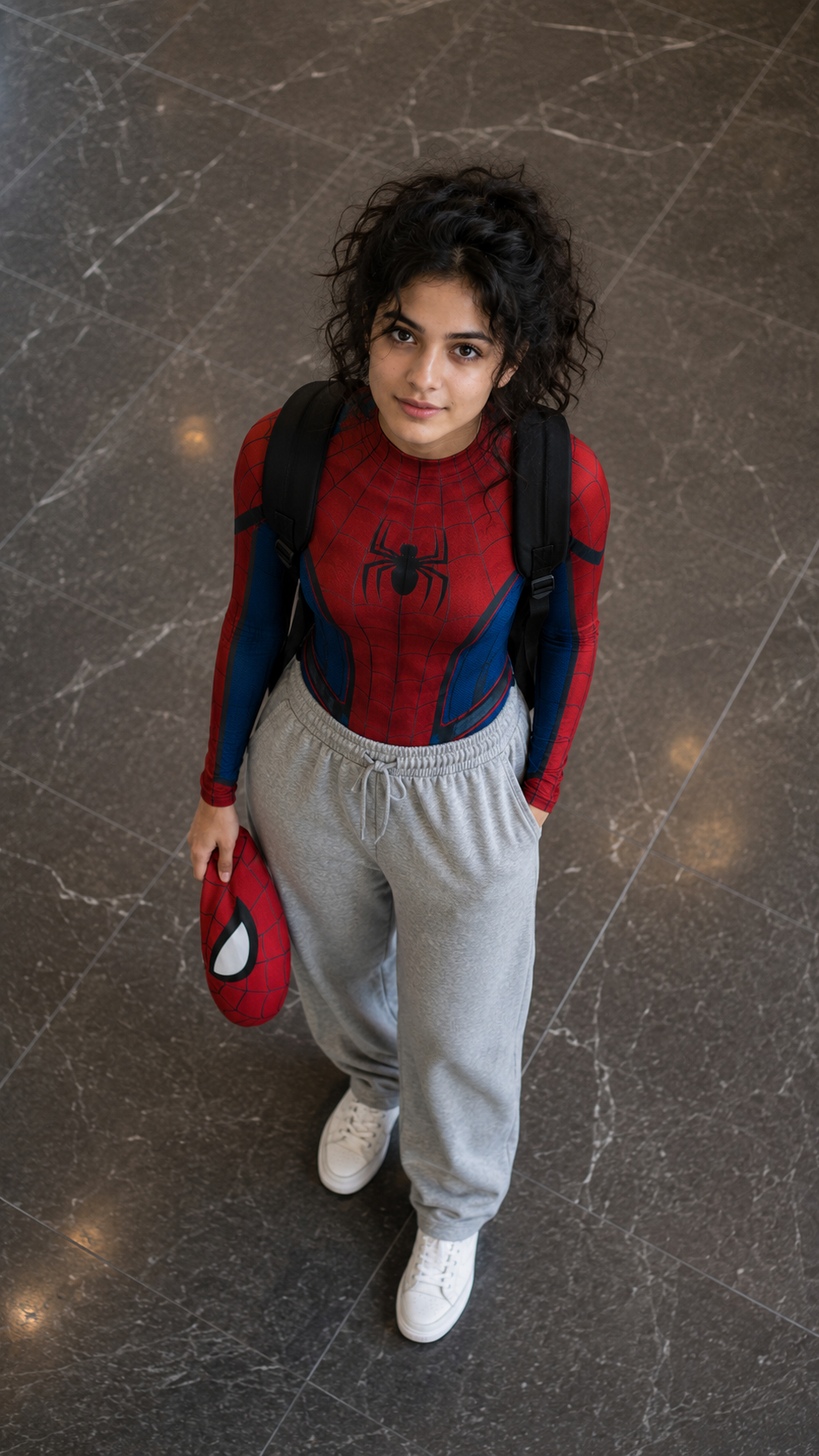 Spider-Man Cosplay on Marble Tiles