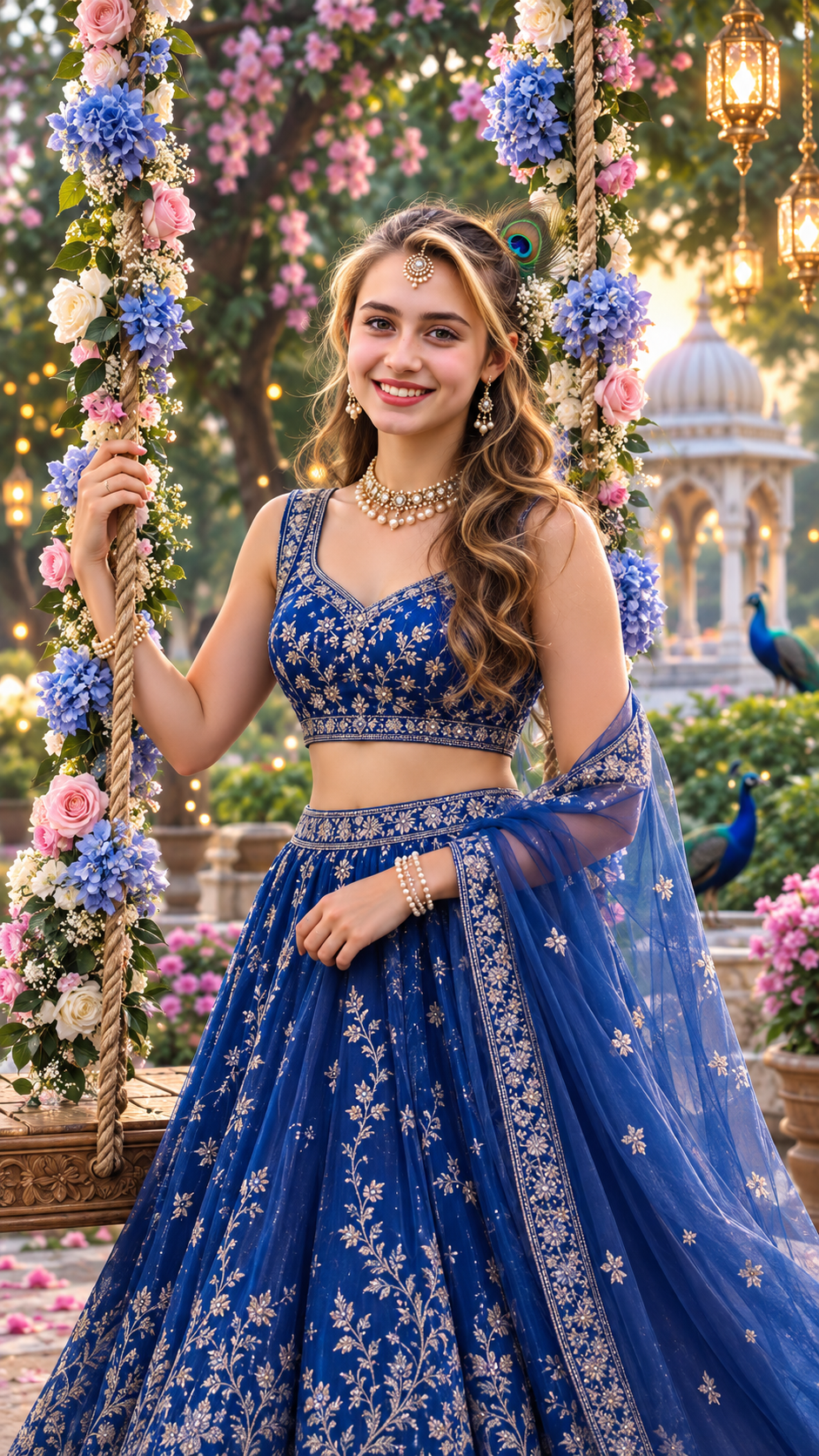 Radha in a Modern Blue Lehenga