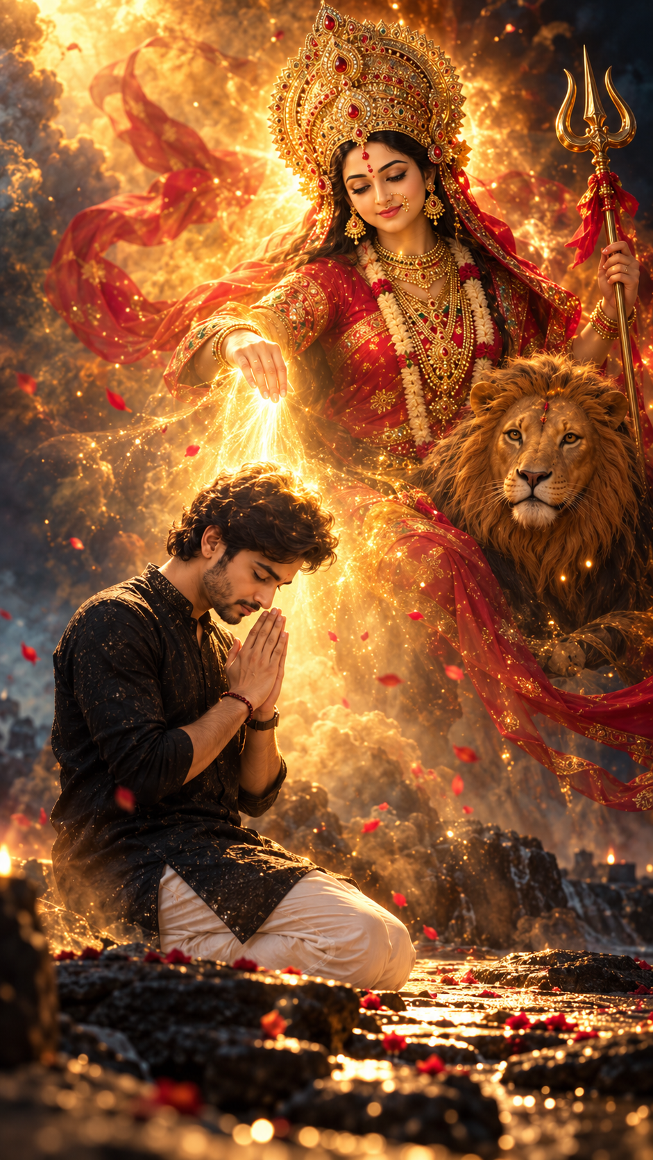 man receiving the divine blessings of Maa