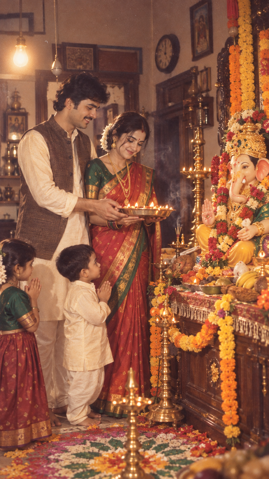 Warm Ganesh Puja Family Aarti