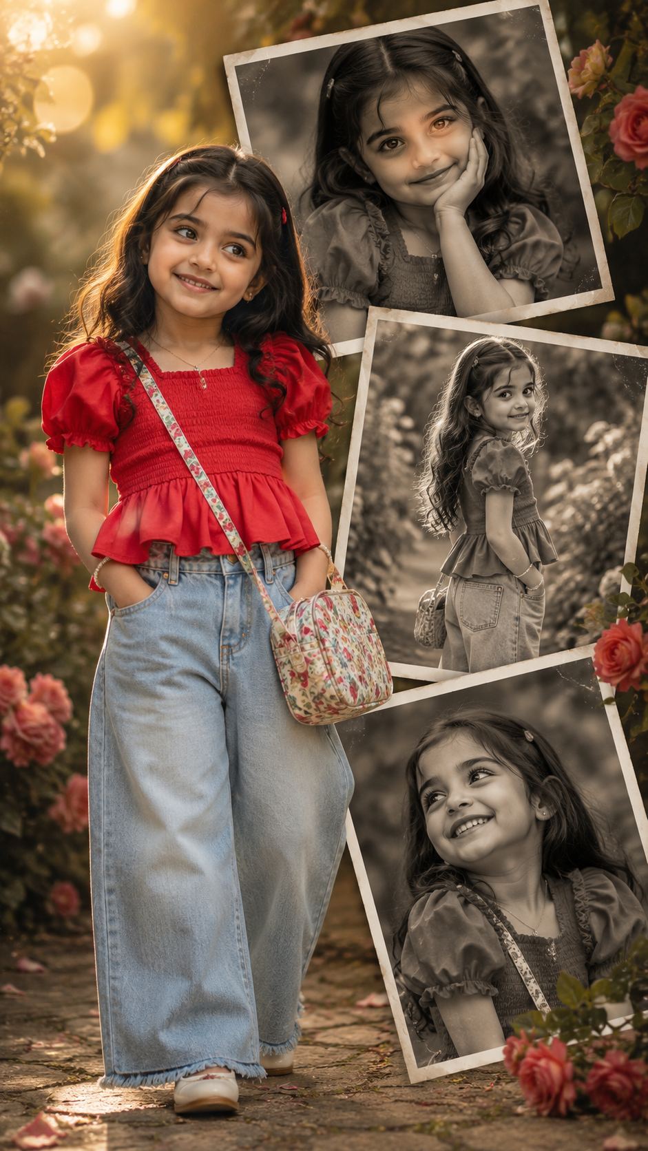 Golden Garden Portrait Collage Baby Girl