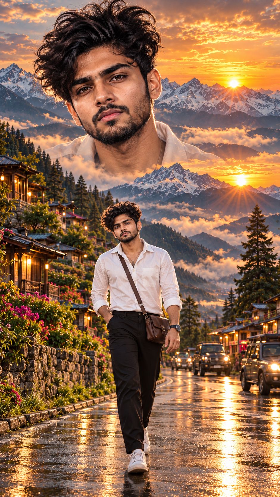 Golden-Hour Mountain Village Portrait