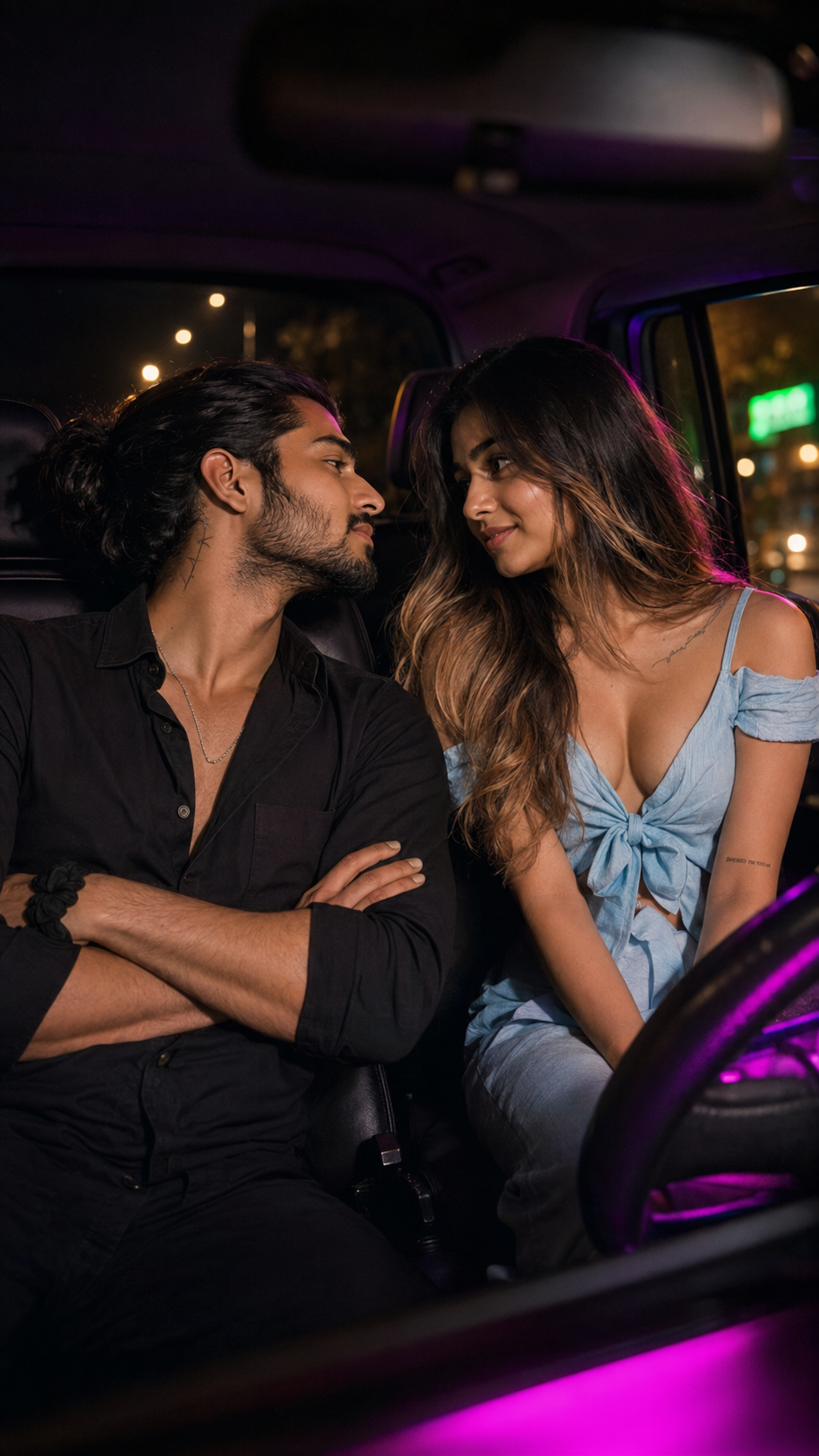 Romantic Couple car moment at night