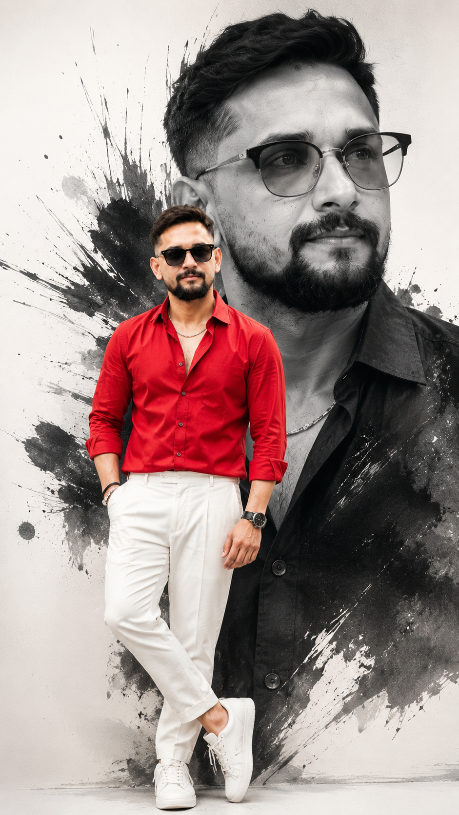 Ink-splash portrait with stylish flair