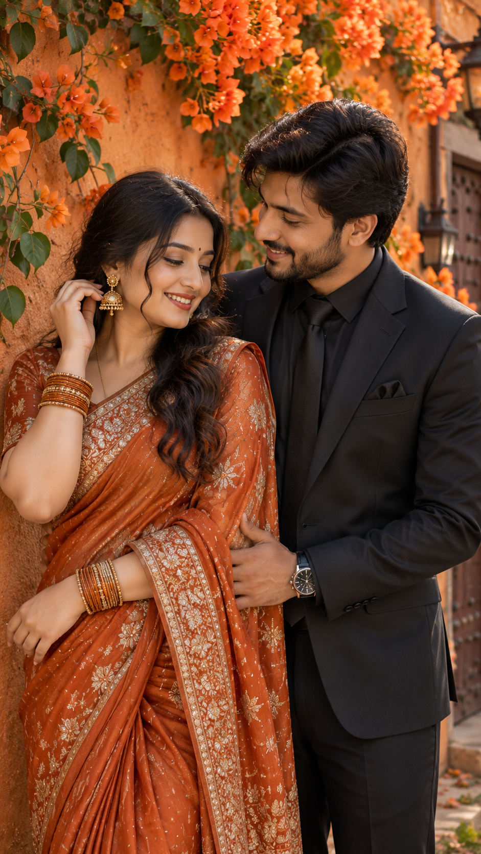Romantic Bougainvillea Couple Portrait