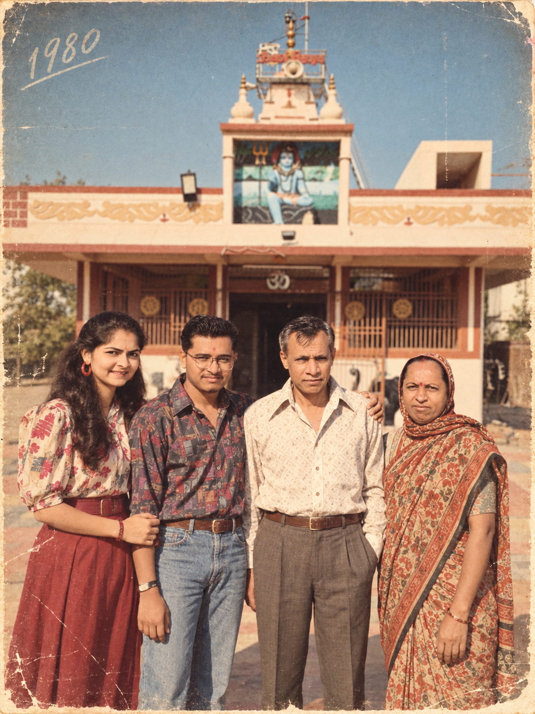 1980s Family Portrait at the Temple