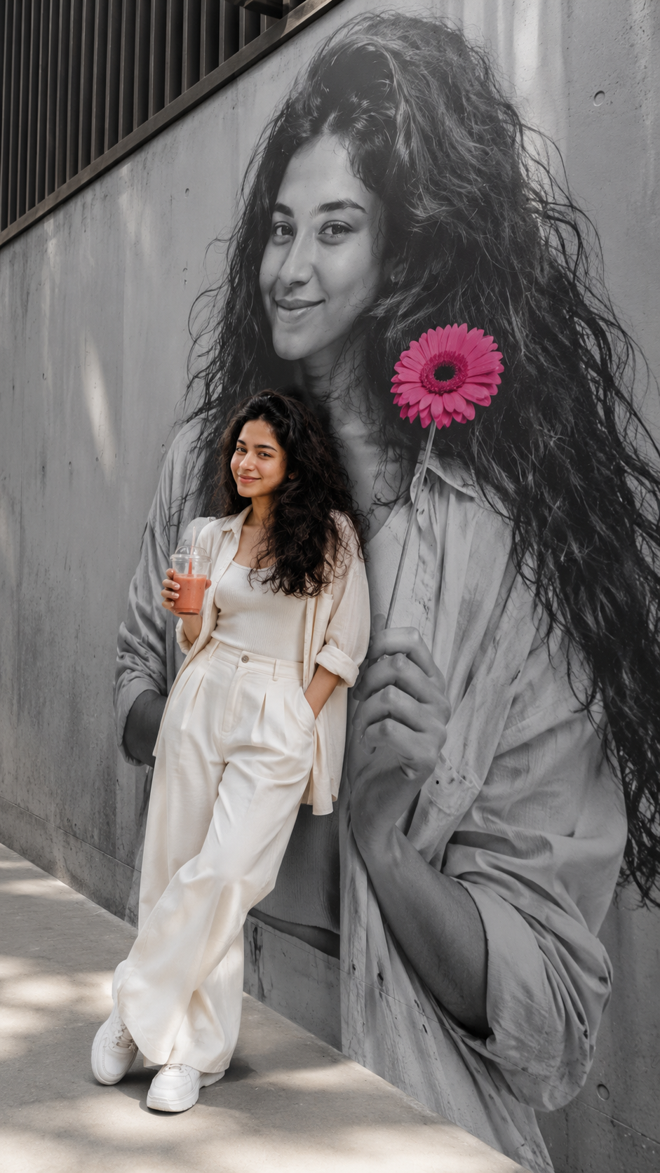 Mural Muse with a Pink Flower