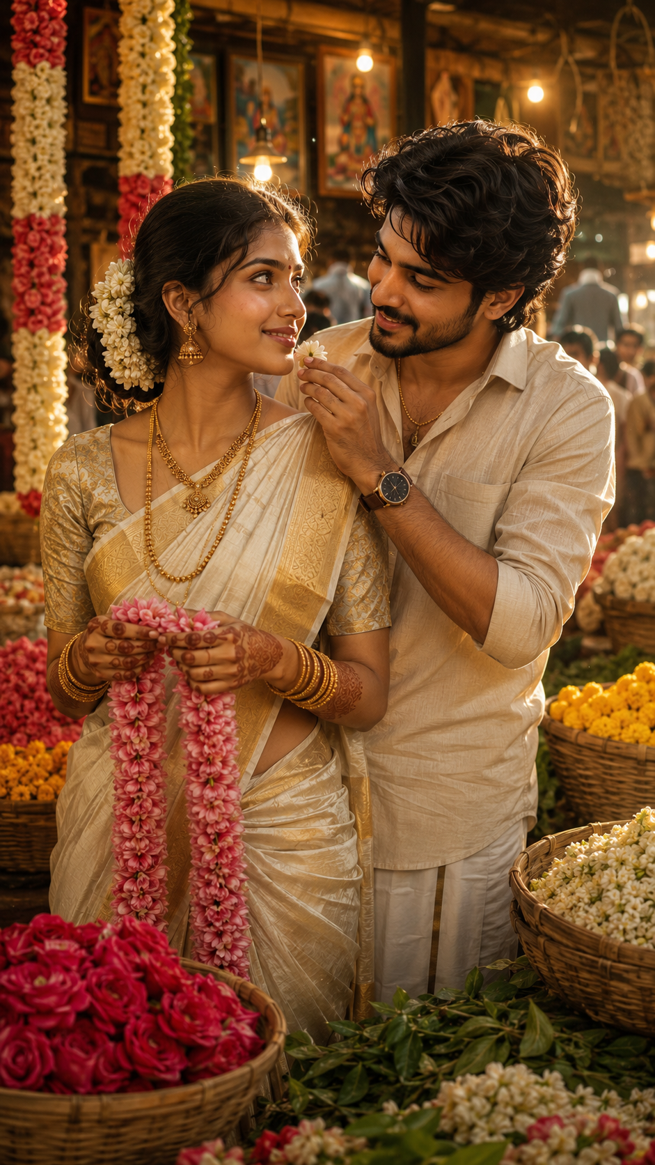 Golden Flower Market Romance Couple