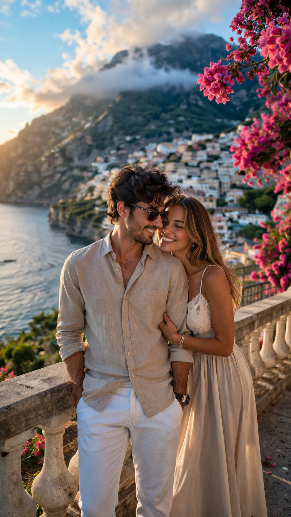 Romantic sunset on a coastal terrace