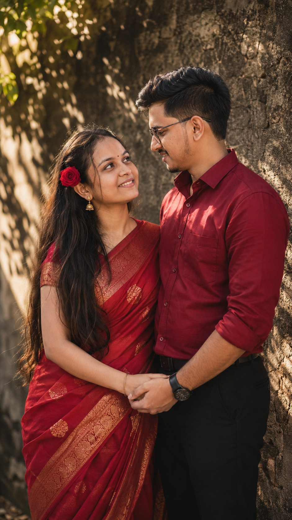 Romantic couple in warm sunlight