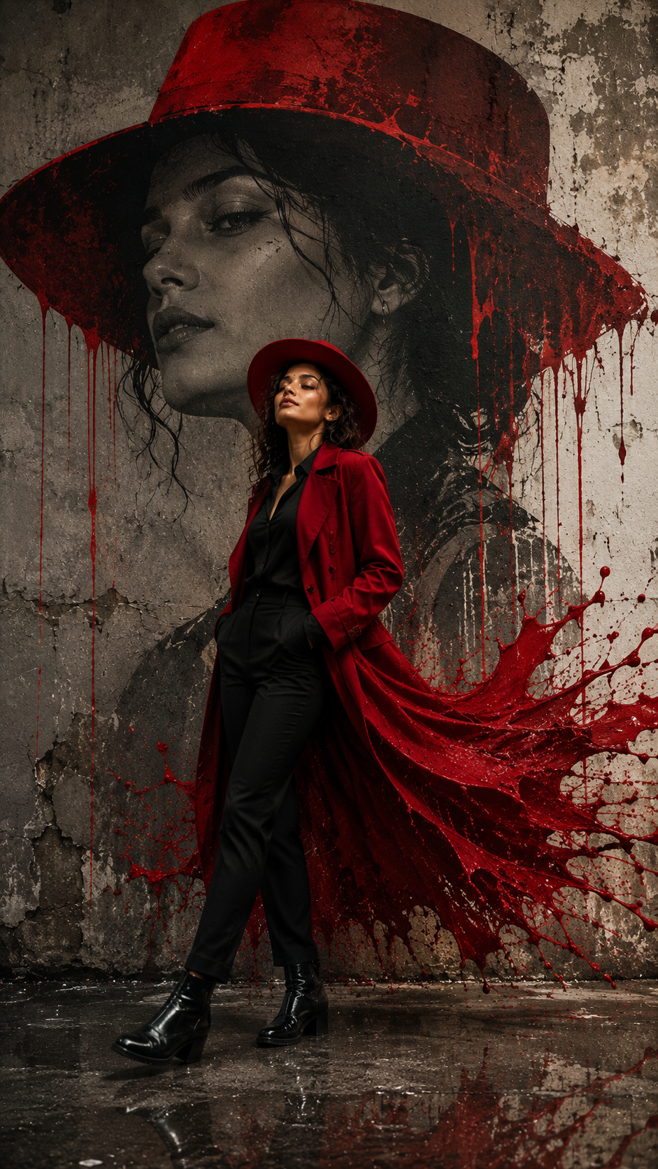 Red elegance in gritty urban art