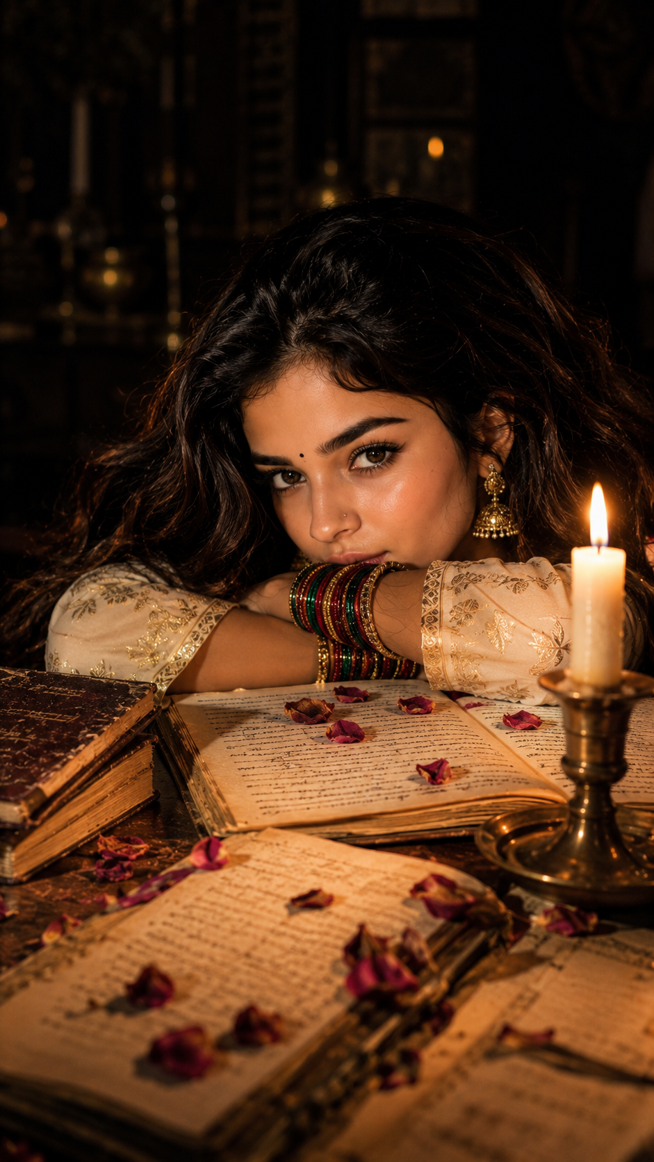 Candlelit contemplation in traditional attire