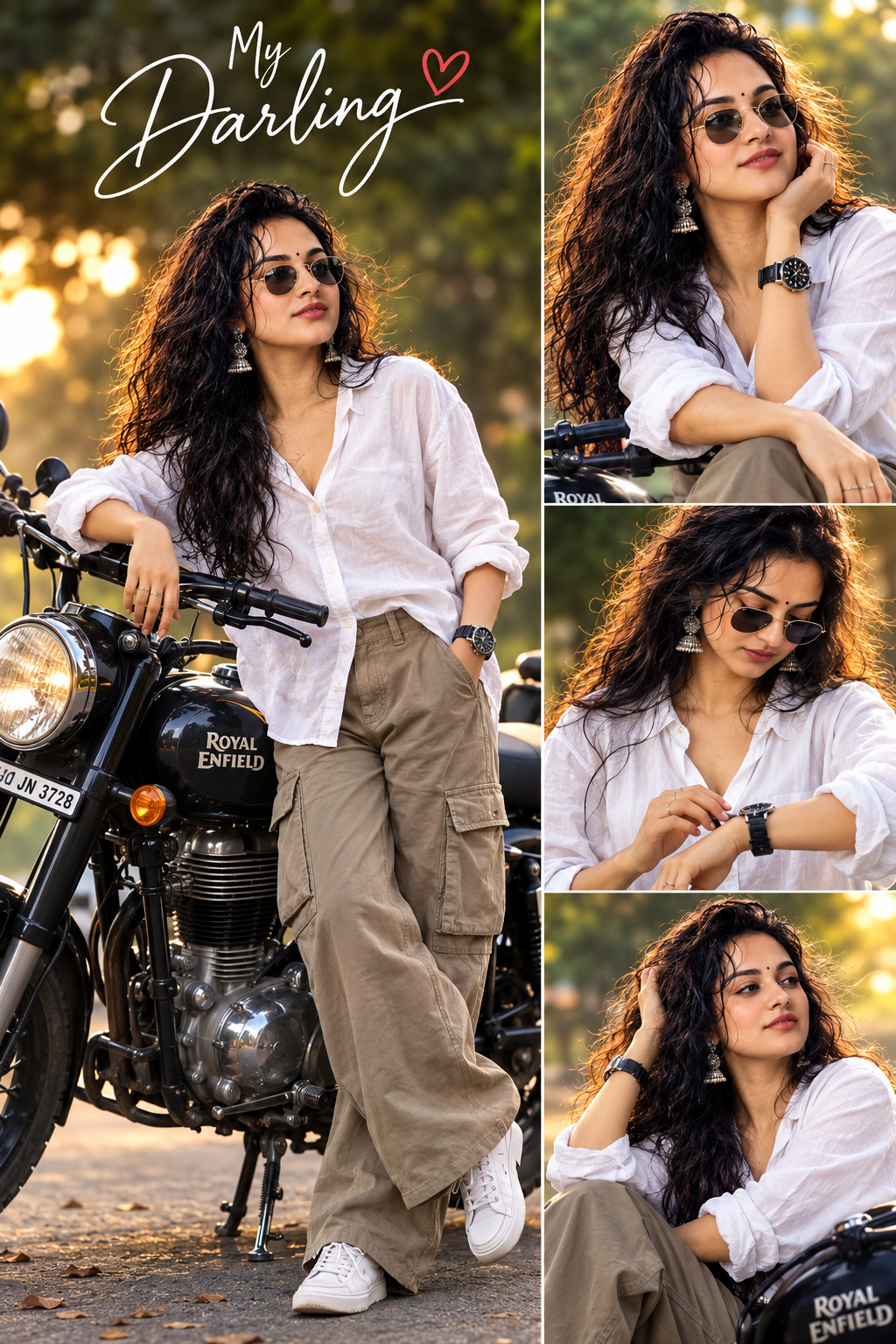 Biker girl in golden-hour glow