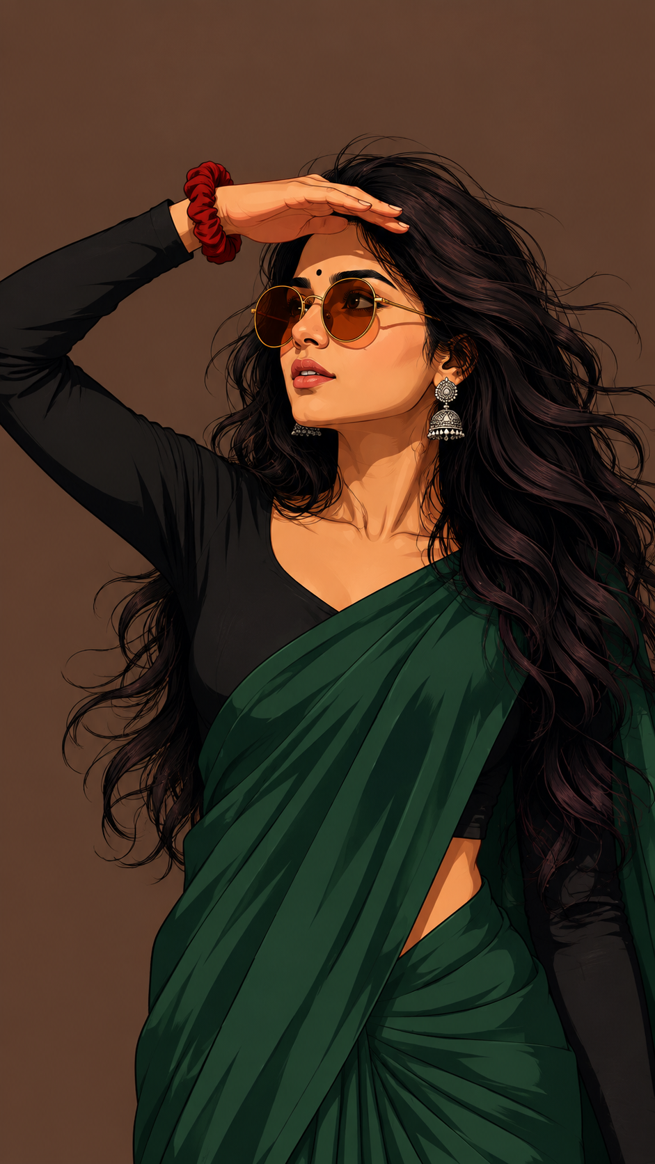 Confident Woman in Green Saree