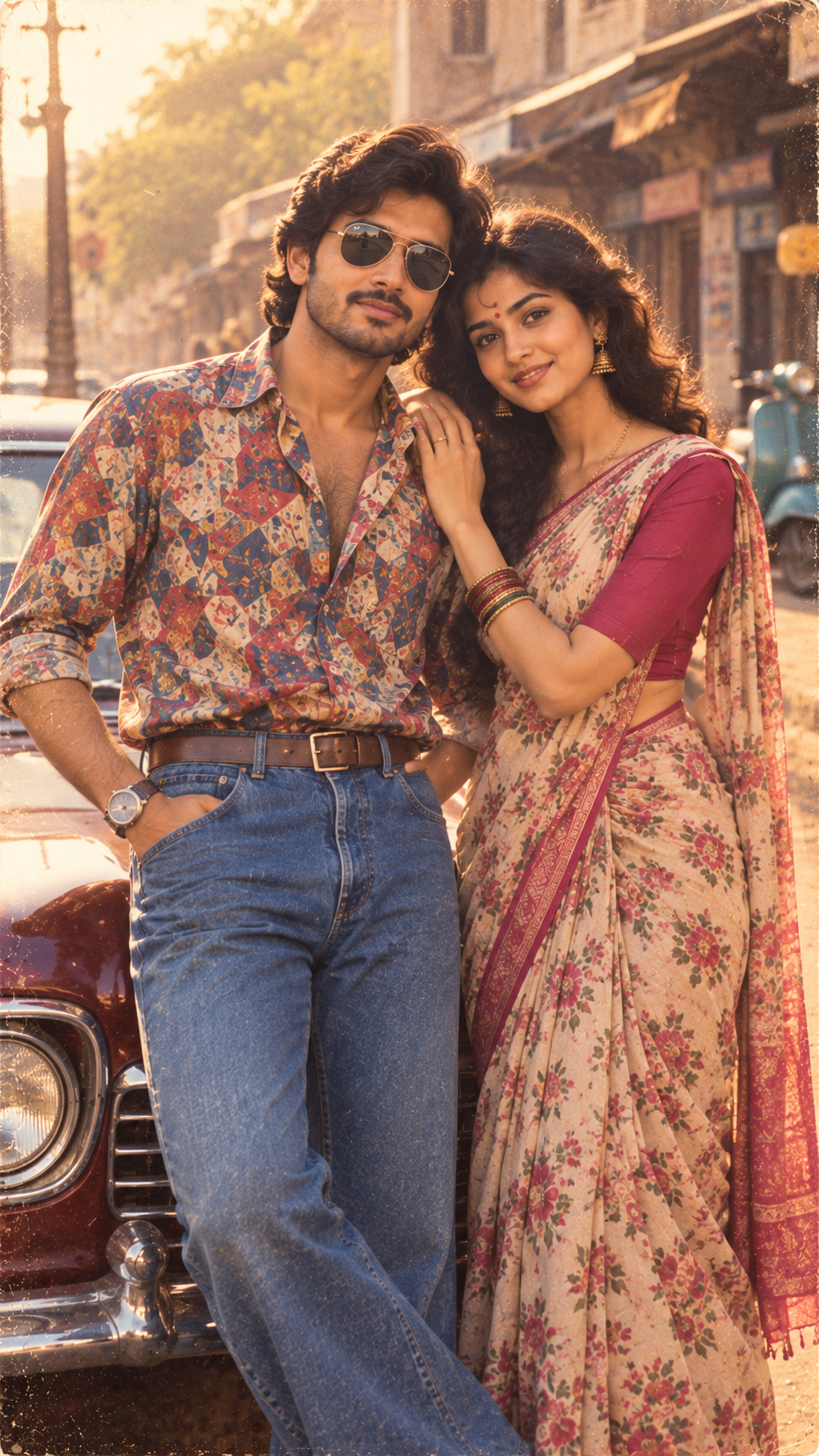 Vintage Bollywood Couple by Classic Car