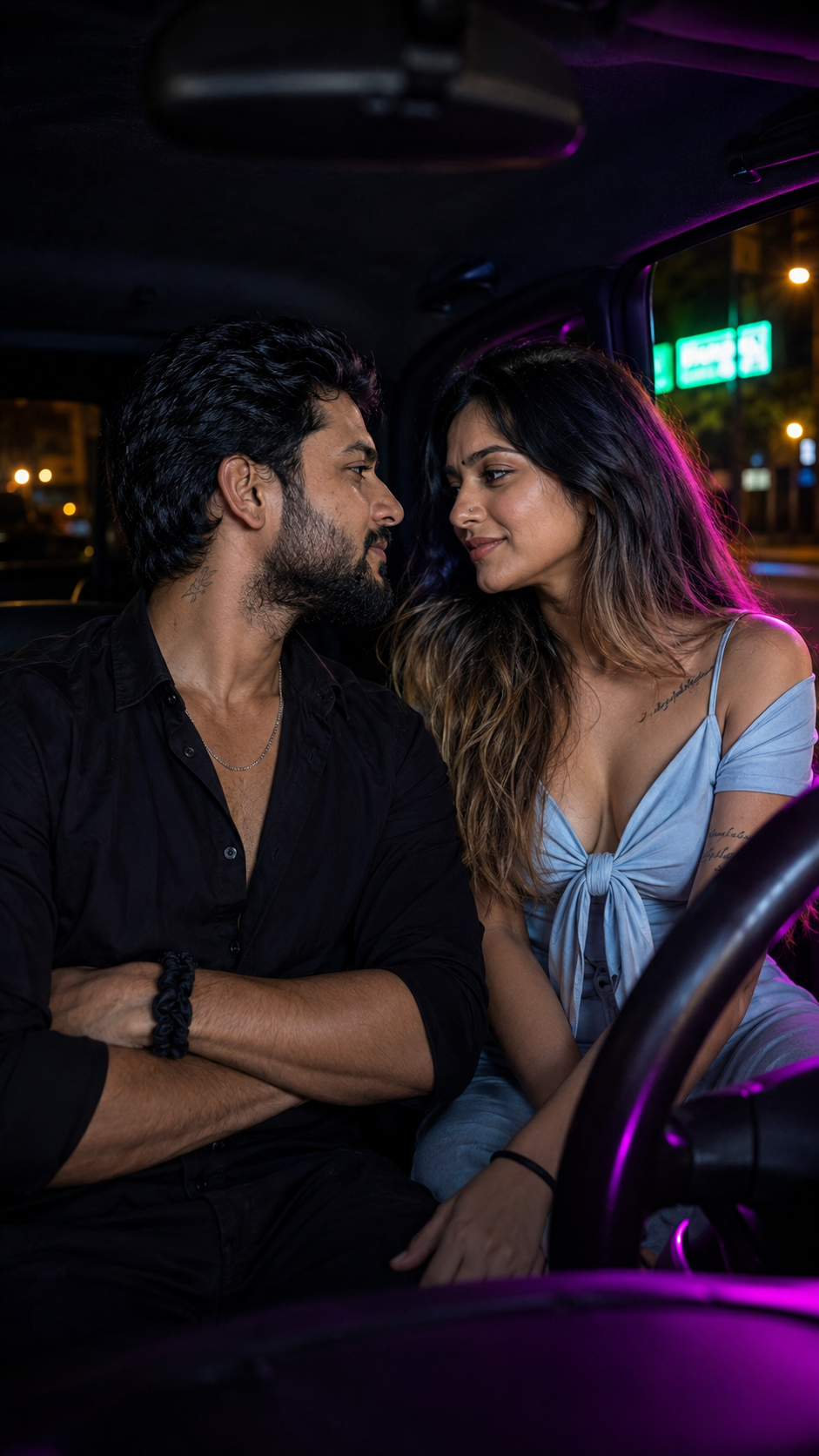 Romantic car moment at night