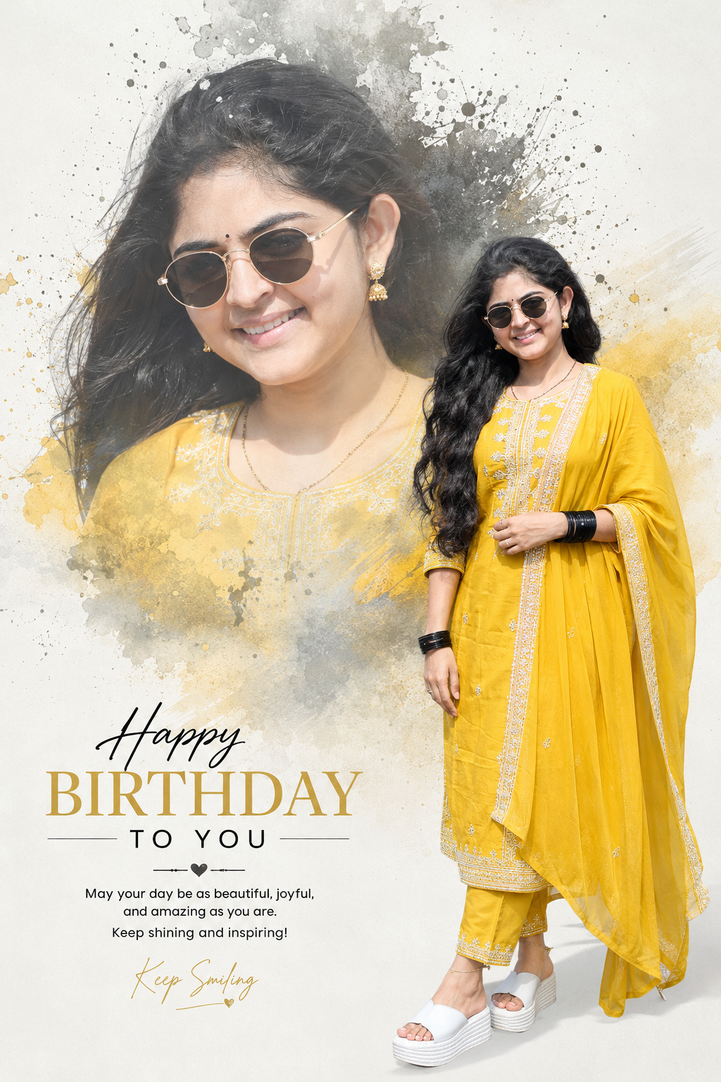 Elegant birthday greeting with vibrant splashes