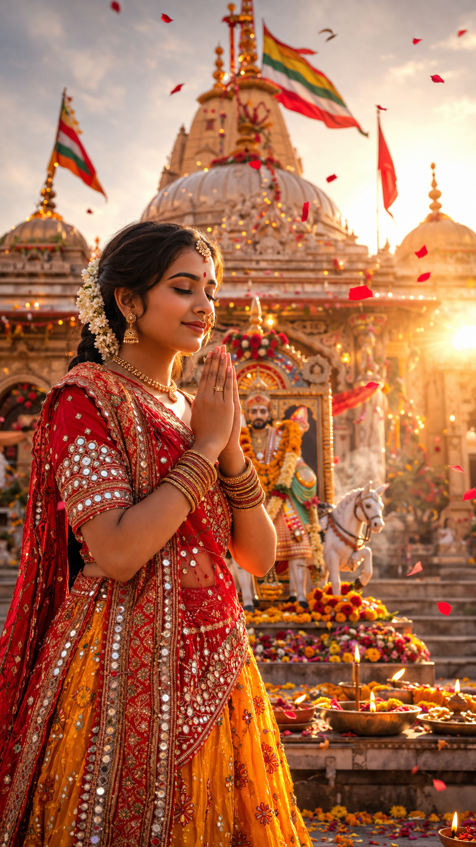 Serene devotion at temple sunset