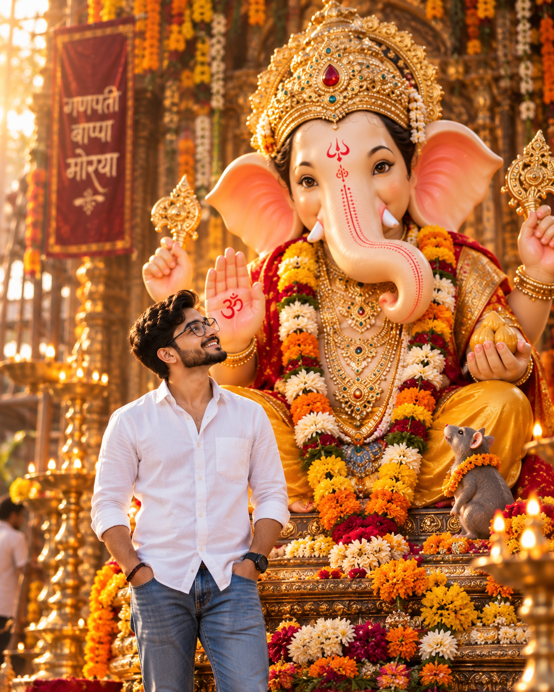Devotee Before Lord Ganesha