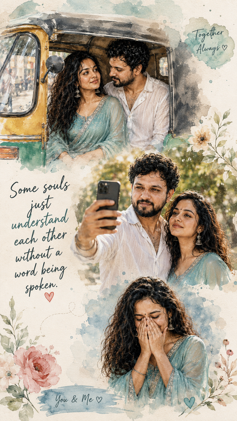 Romantic love story in watercolor