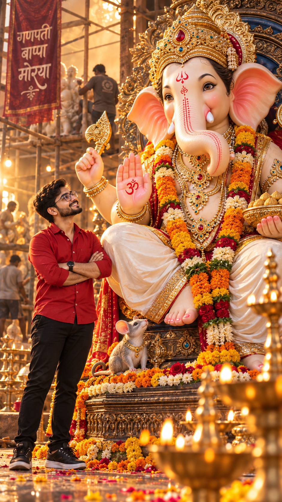 Devotee with Lord Ganesha Idol
