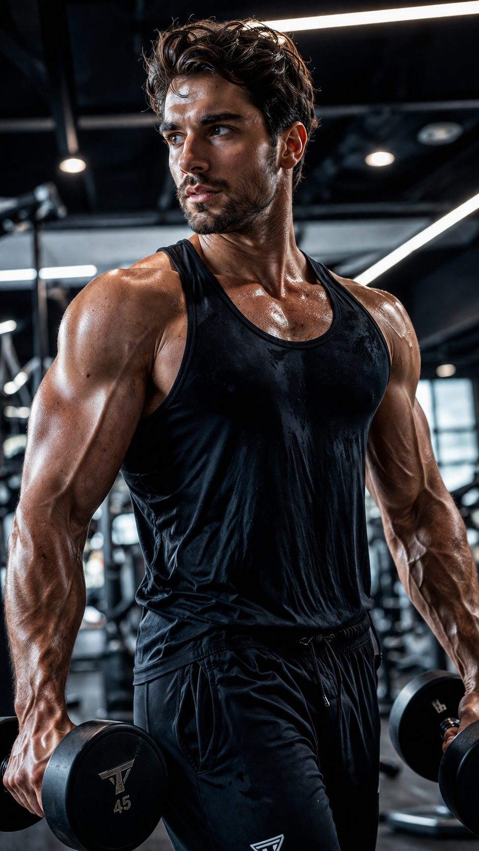 Intense gym workout focus