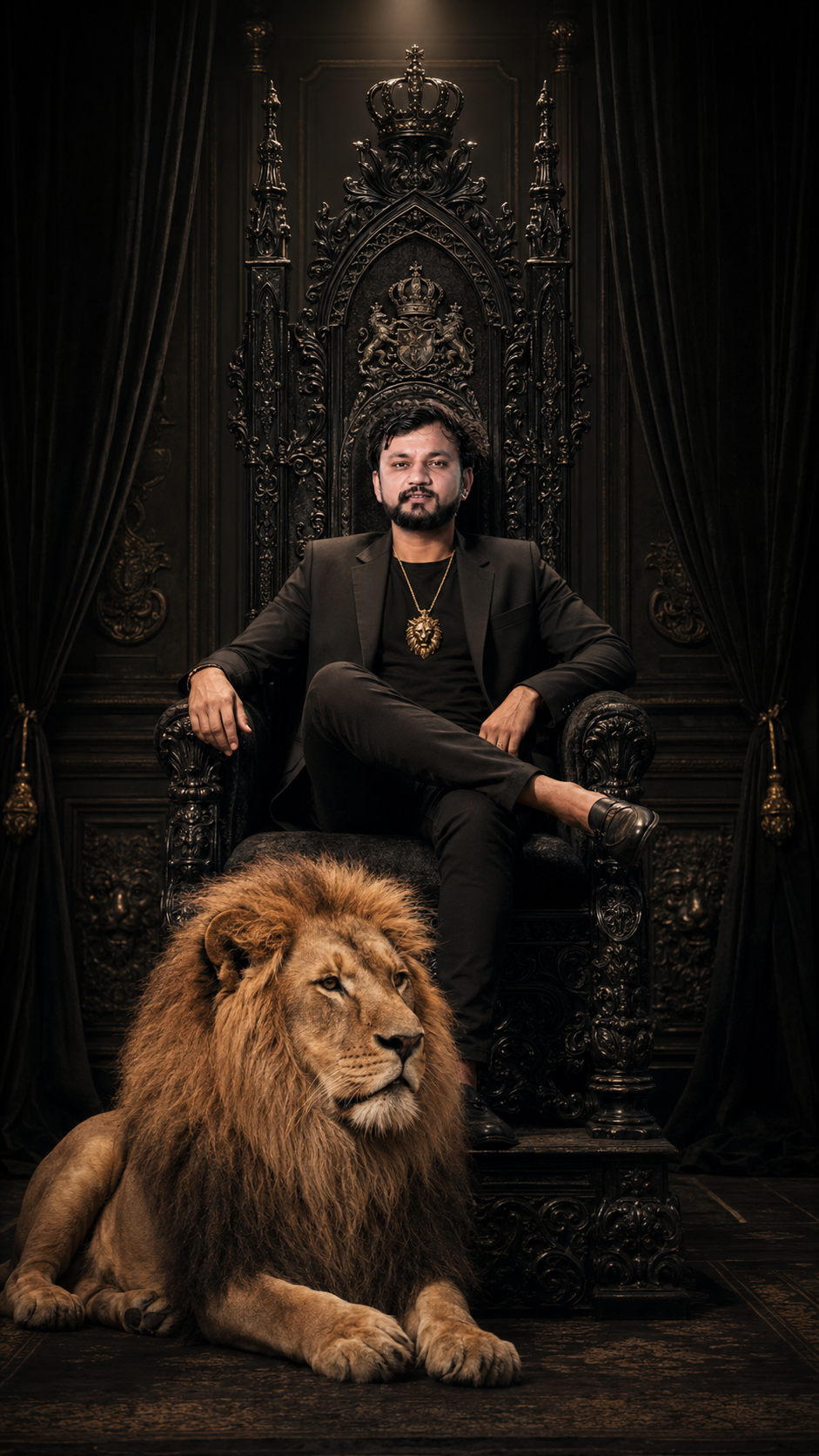 Regal throne and lion in throne-room