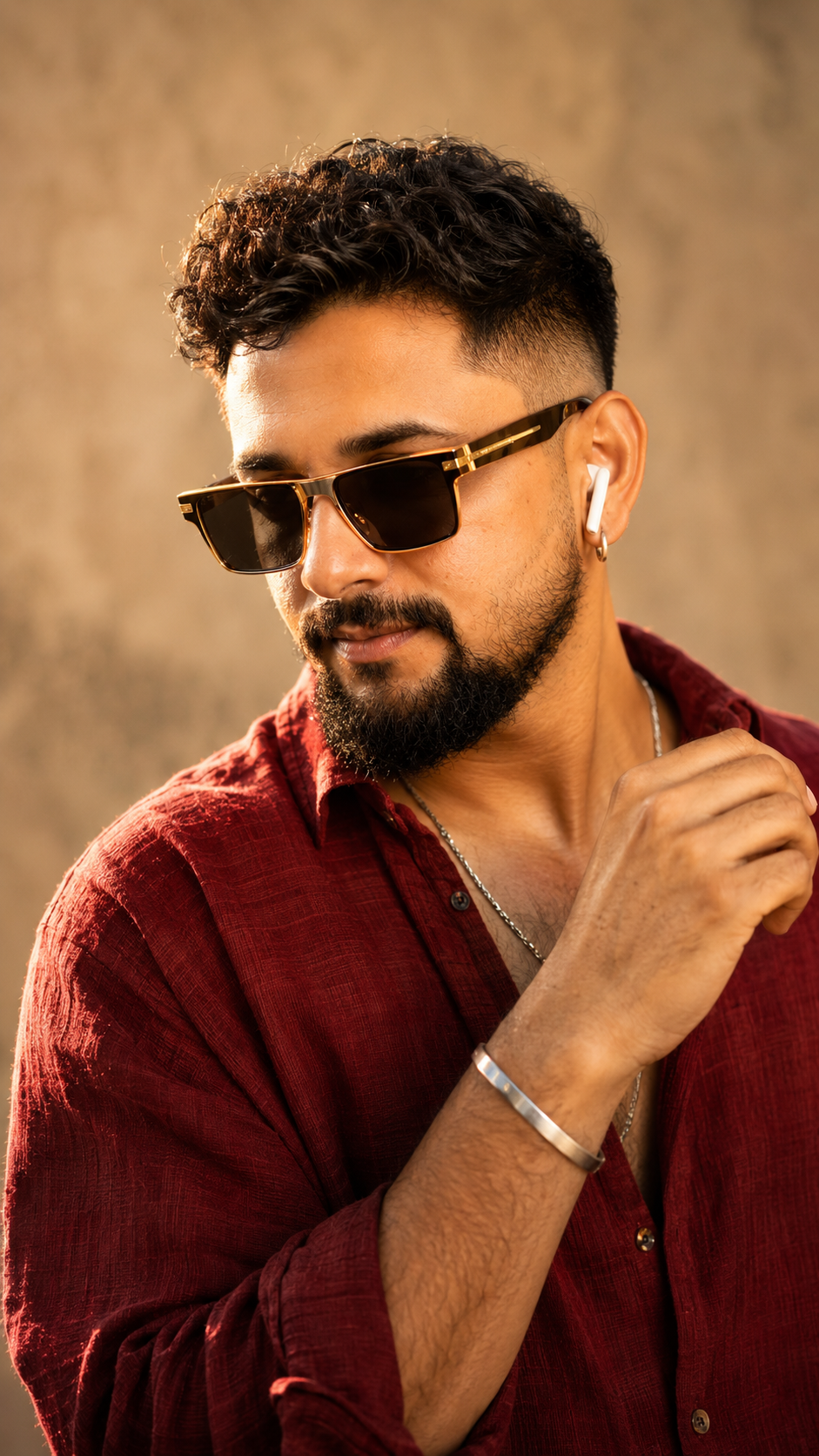 Golden-Hour Burgundy Fashion Portrait
