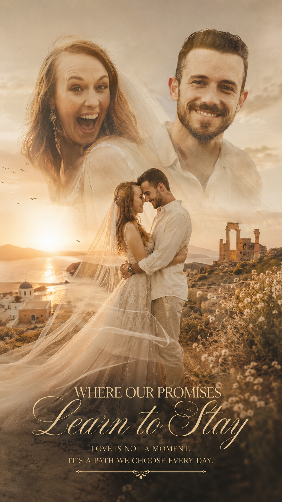 romantic double-exposure wedding poster