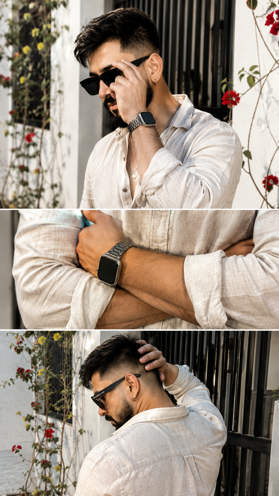 Triptych Portrait by Flowering Gate