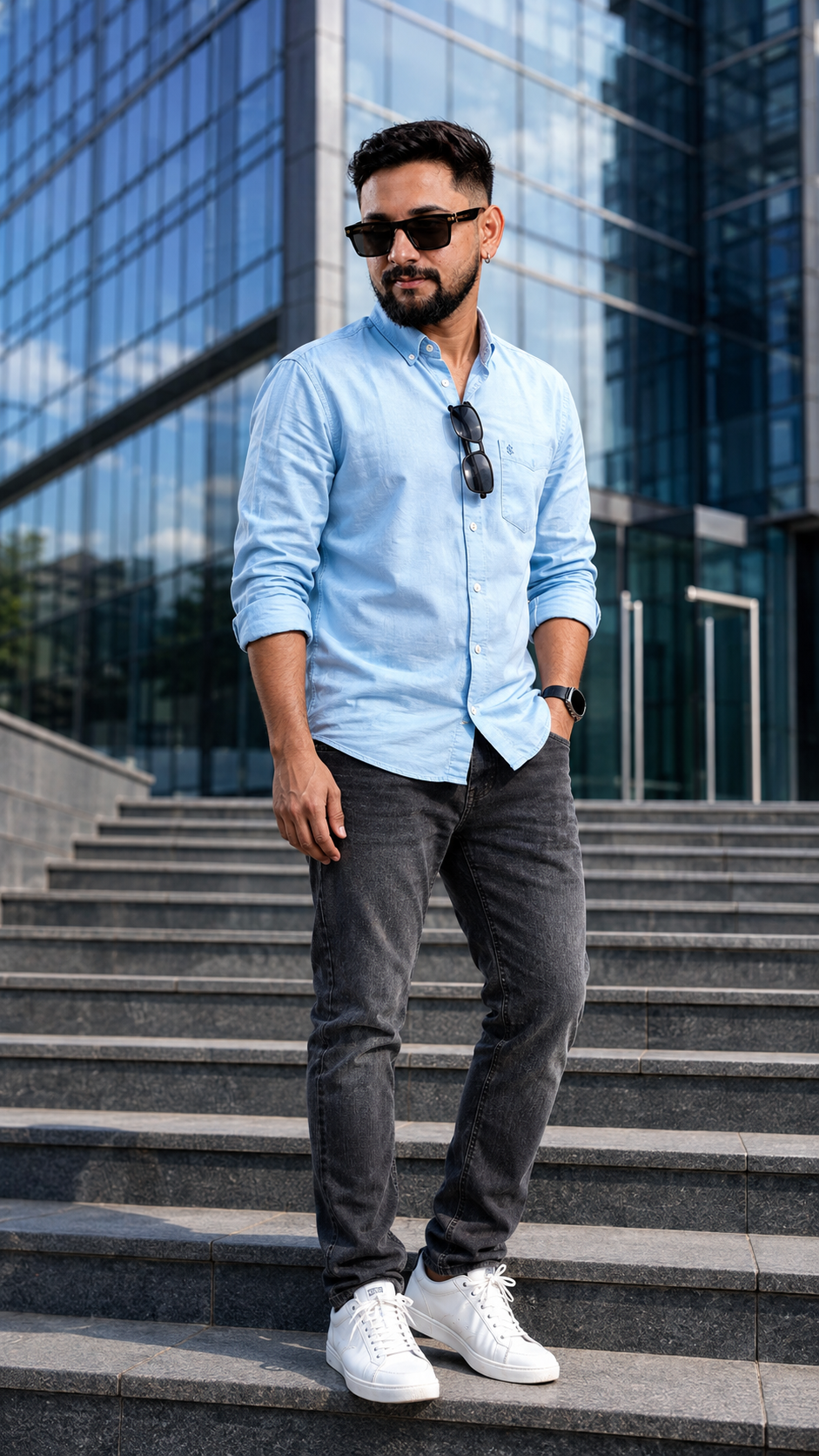 Confident Stance on City Steps