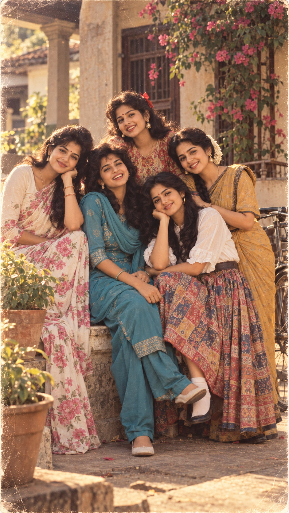 Vintage Courtyard Portrait of Five Friends