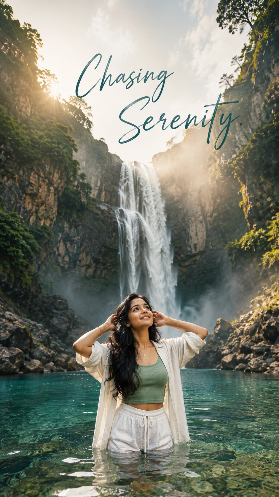 Chasing serenity by the waterfall