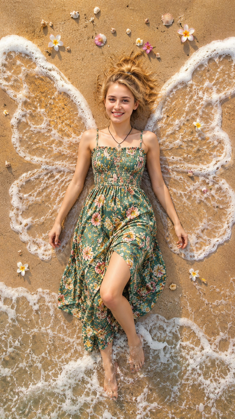 Beach butterfly wings and blossoms
