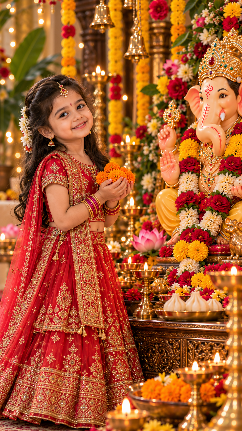 Girl’s Festive Ganesha Shrine Blessings