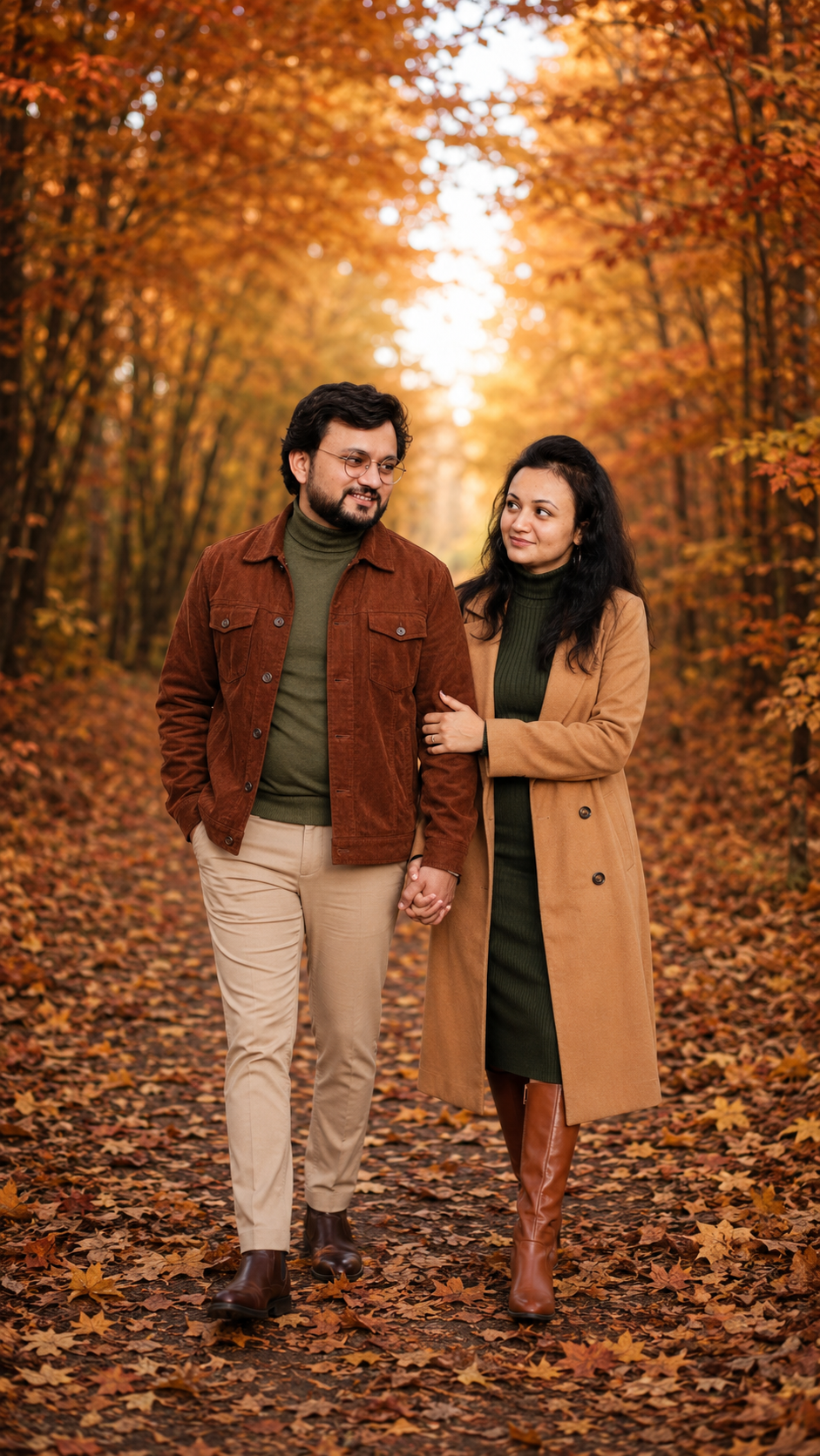 Romantic autumn walk in the forest