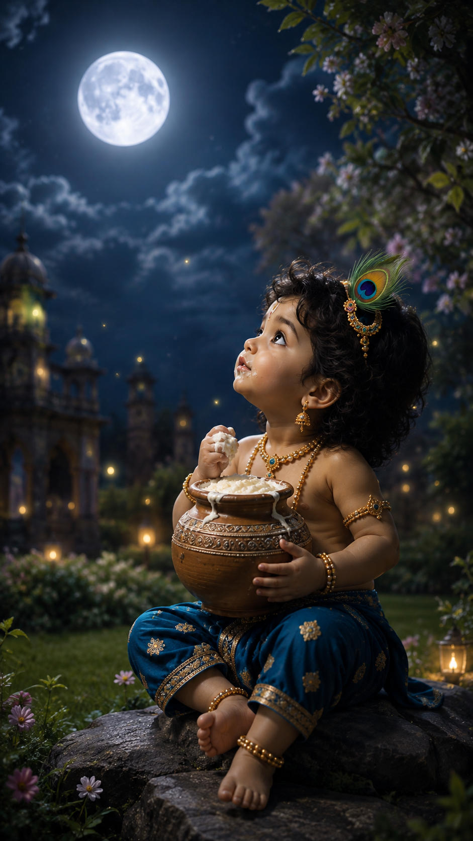 Moonlit Garden with Peacock Feather Child