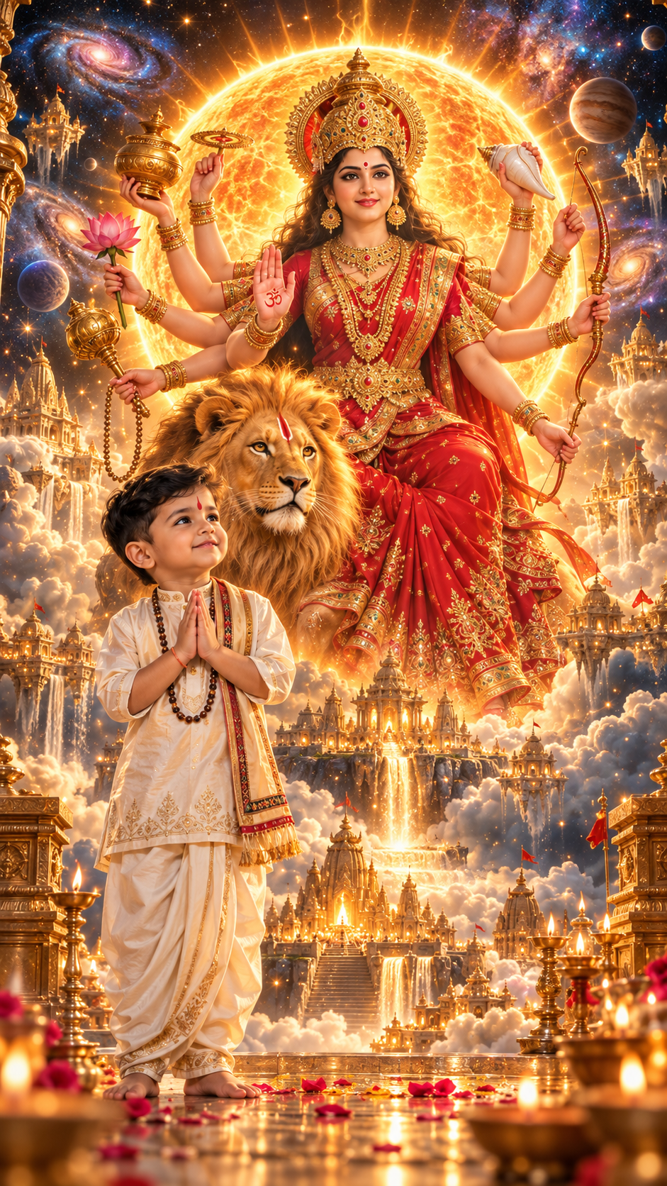 Divine Durga Over a Cosmic Temple City