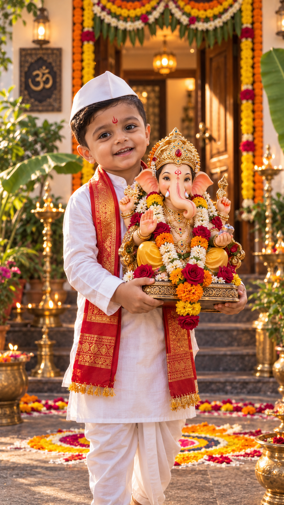 Young Devotee with Lord Ganesha