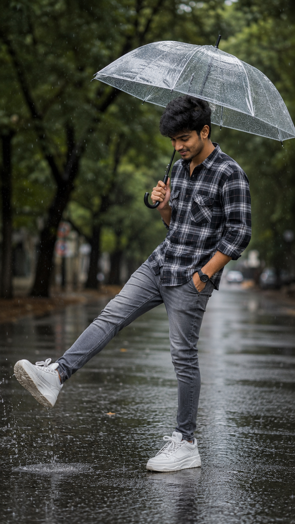 Rainy street stroll in the city