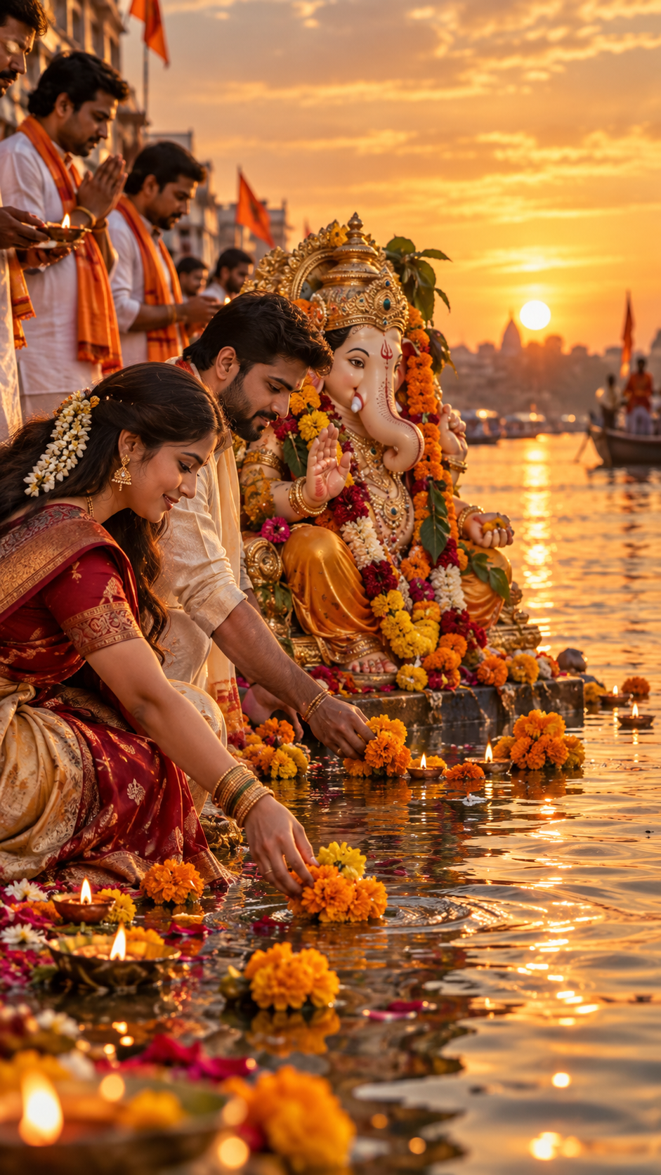 Golden Ganesh Visarjan at Sunset