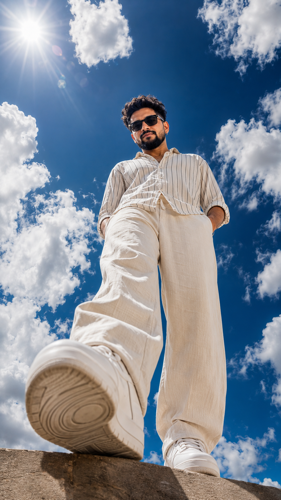 Towering Skyward Fashion Portrait