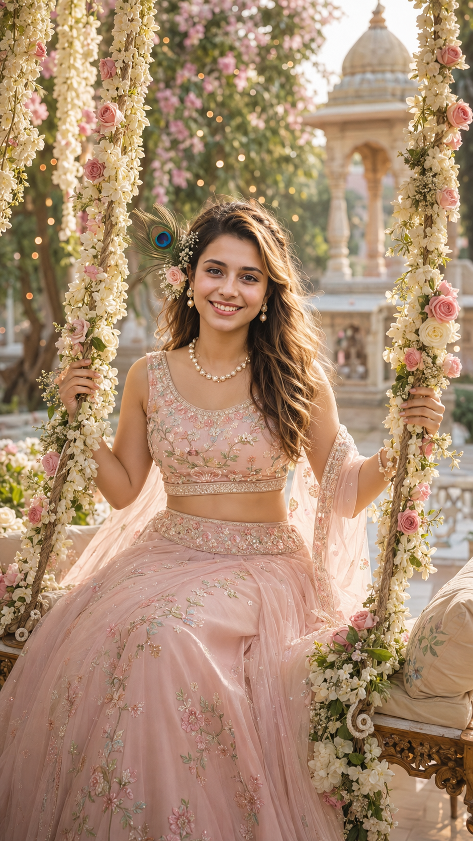 Modern Radha on a Flower Jhula