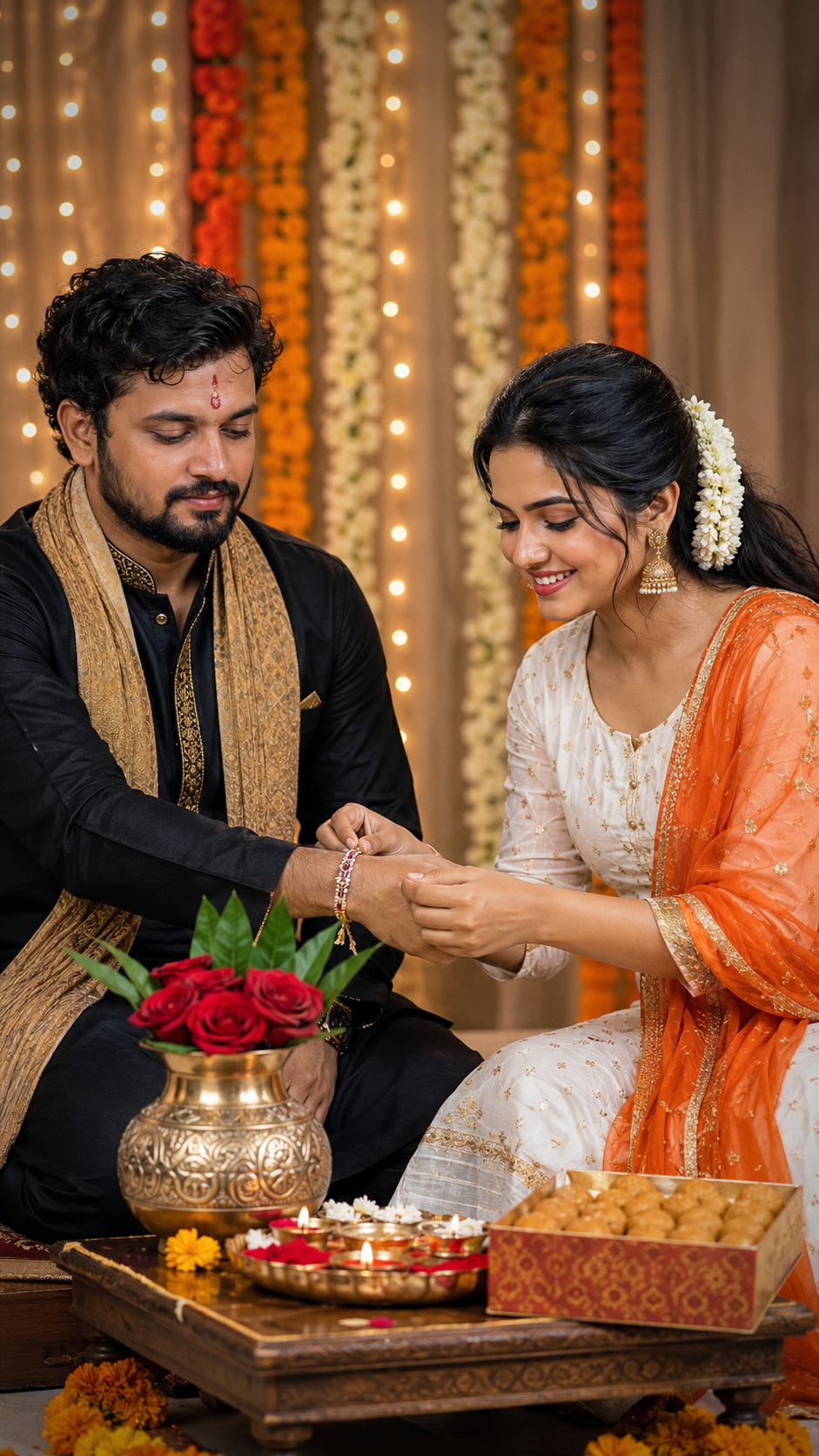 Celebratory Raksha Bandhan ritual moment