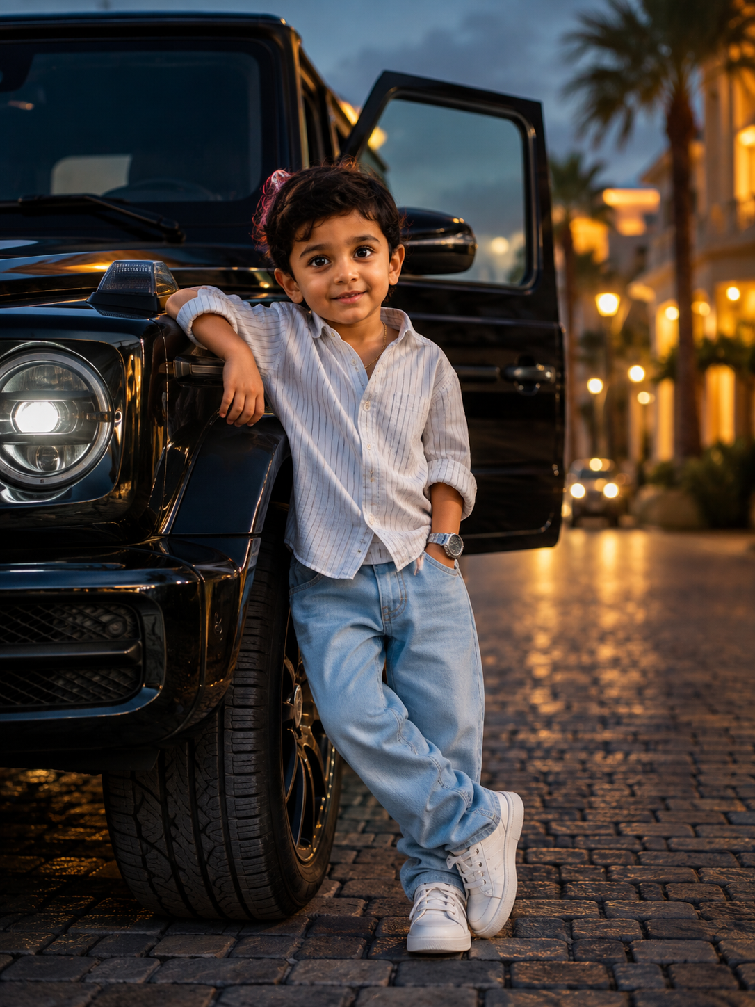 Young Boy by a Luxury SUV