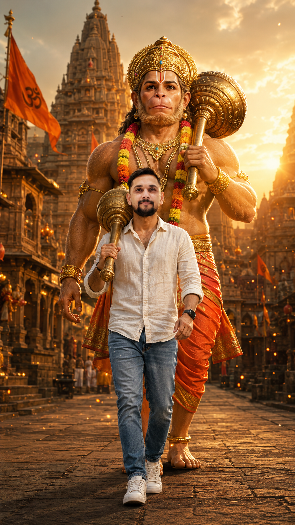 Heroic walk through the sacred temple Hanuman Dada