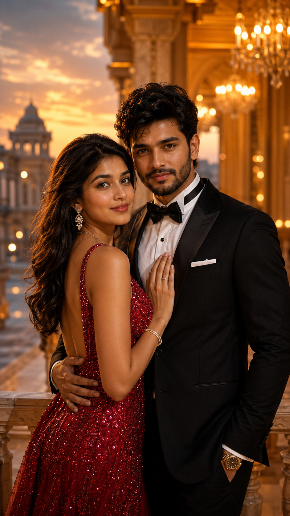 Romantic evening in a palace ballroom