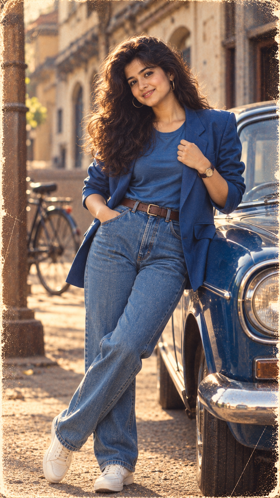 Retro Street Portrait by a Vintage Car