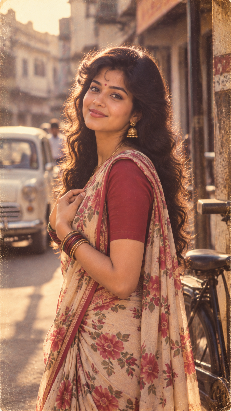 Vintage Saree Portrait on Golden Street